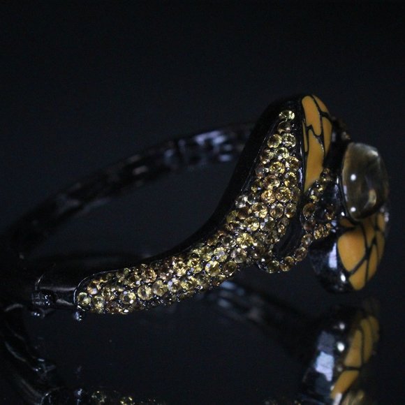 STERLING SILVER BLACKENED CITRINE ENAMEL BANGLE BRACELET - Picture 6 of 8